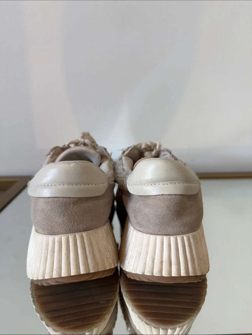 Dolce Vita Beige and Taupe Platform Lace-Up Sneakers
